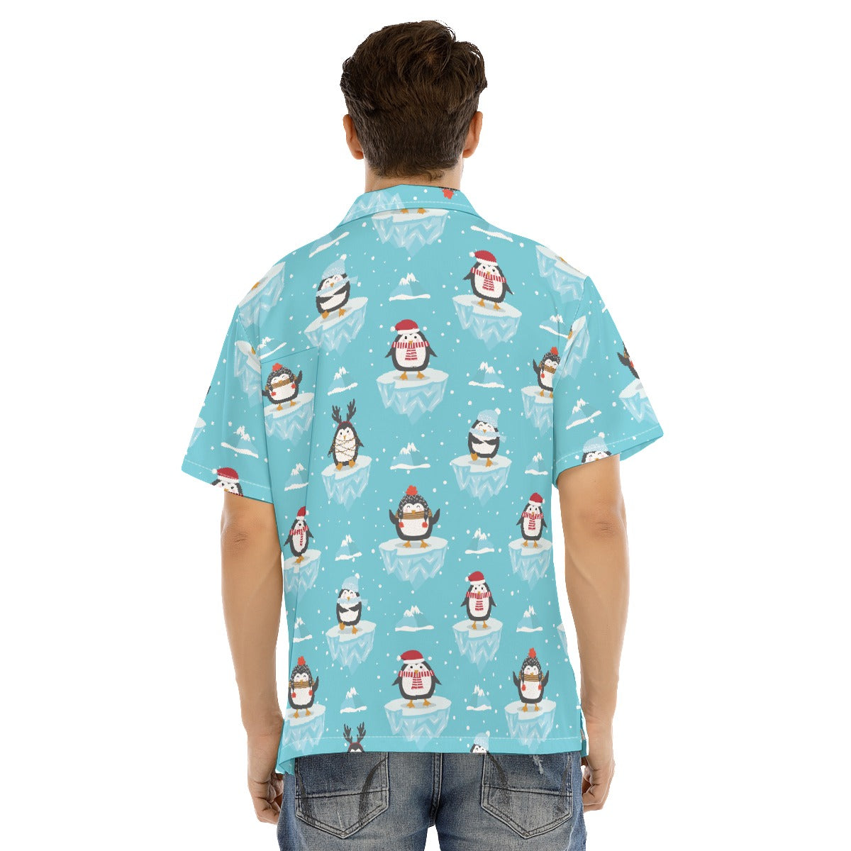 Men's Short Sleeve Christmas Shirt - Icy Penguins