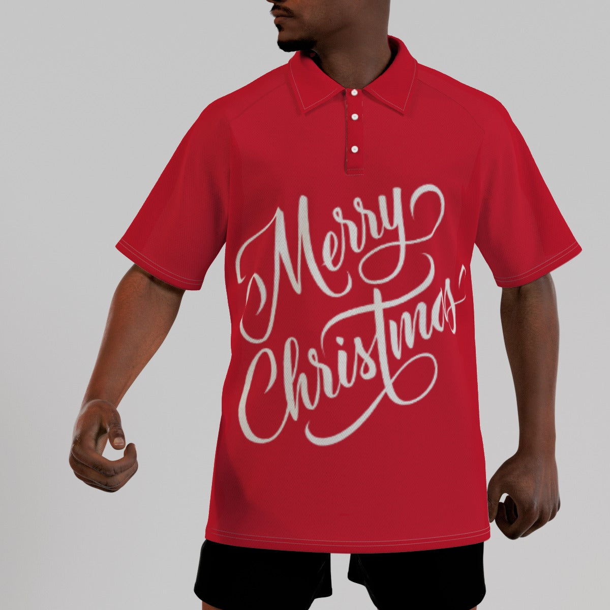 Men's Short Sleeve Christmas Polo Shirt - Merry Christmas - Red