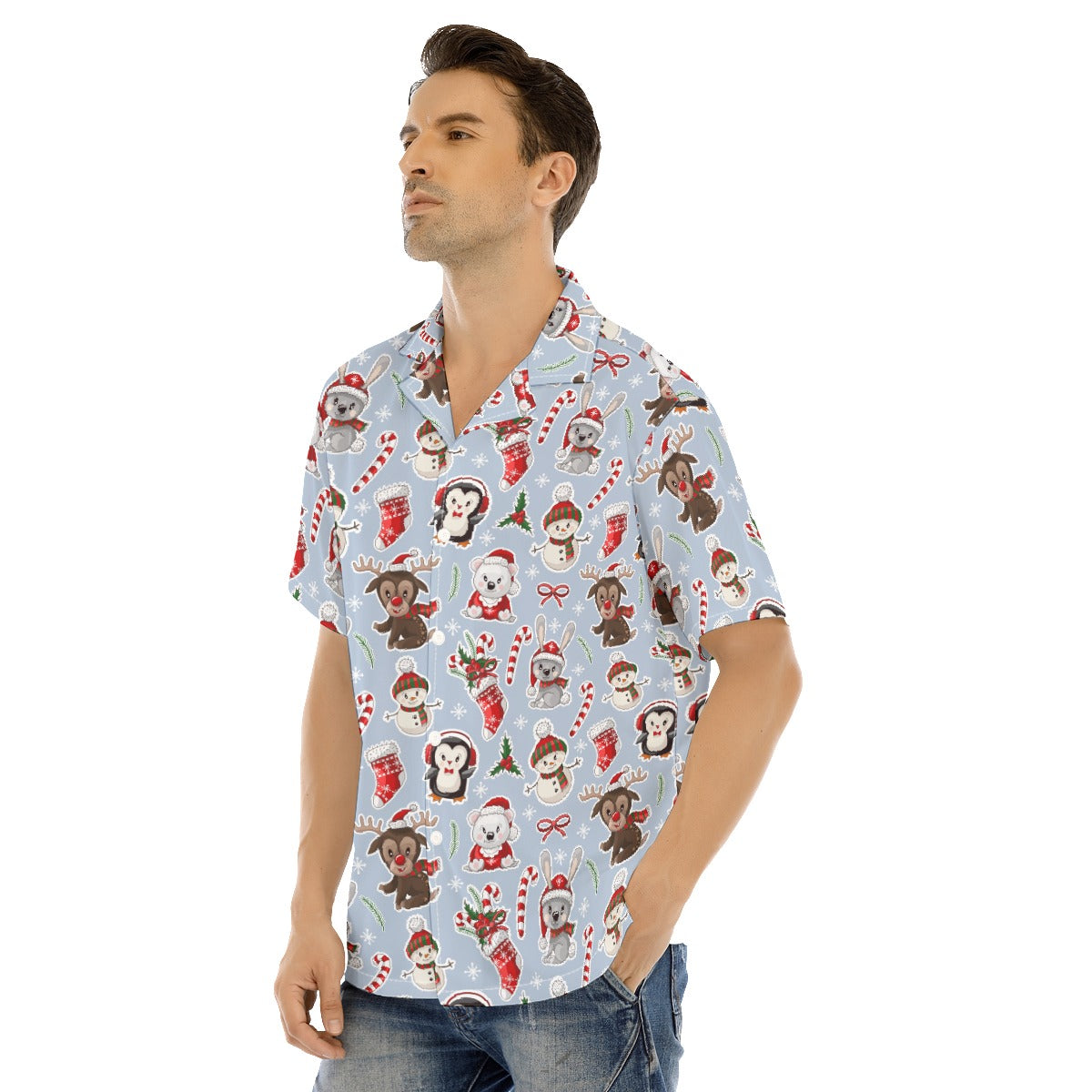 Men's Short Sleeve Christmas Shirt - Polar Kawaii