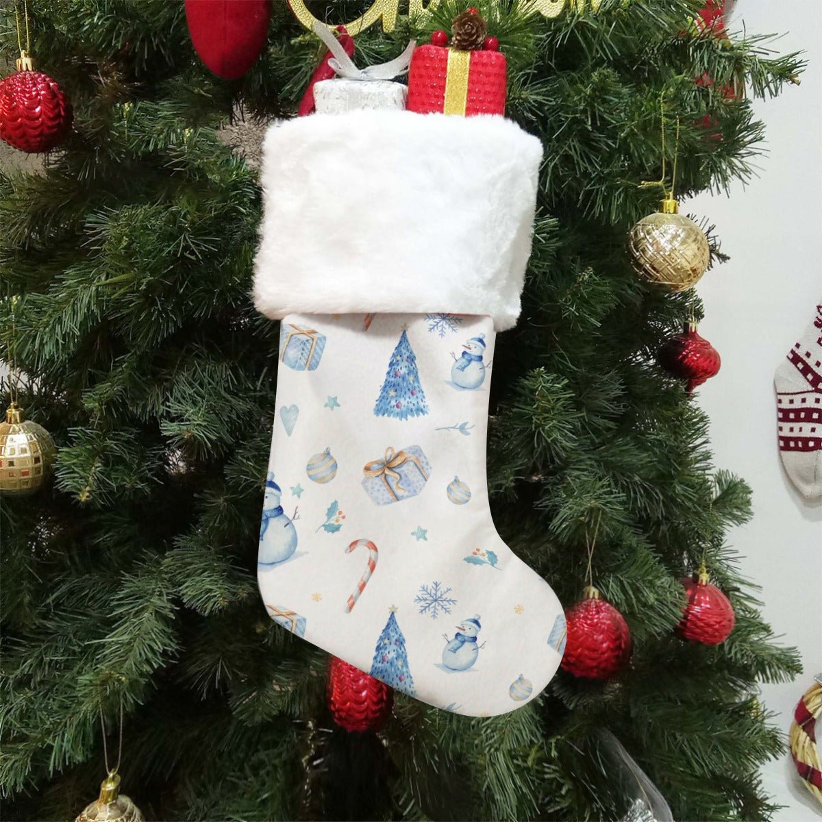 Christmas Sock - Watercolour Blue - Festive Style