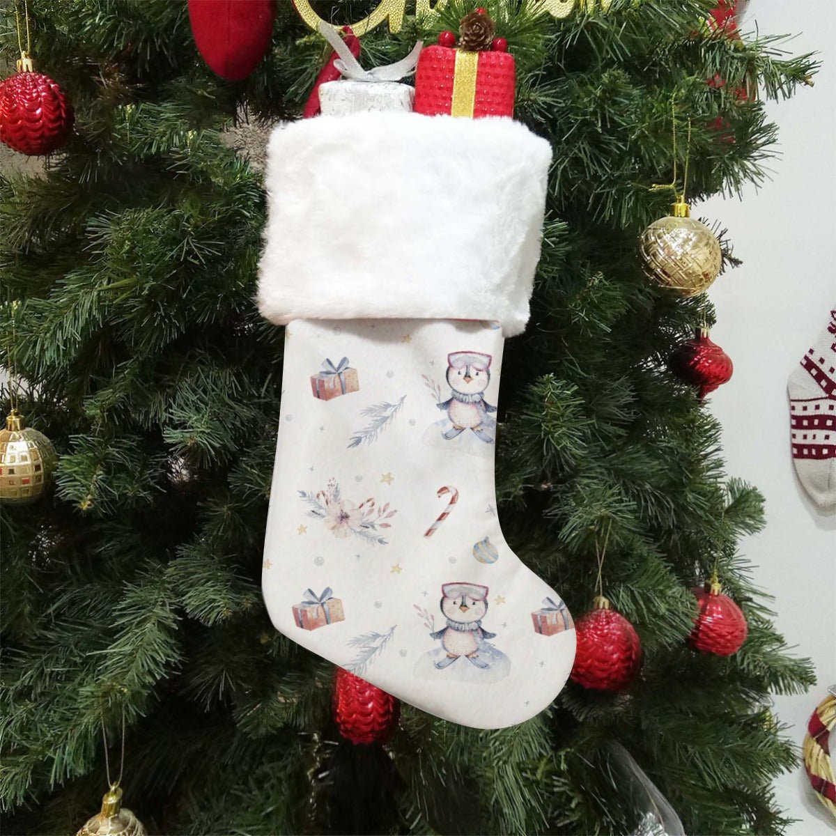 Christmas Sock - Watercolour Penguins - Festive Style