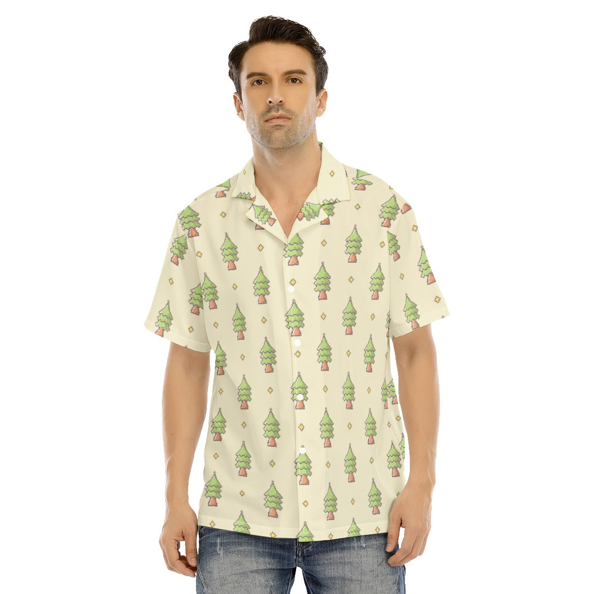 Men's Short Sleeve Christmas Shirt - 16-Bit Christmas Trees