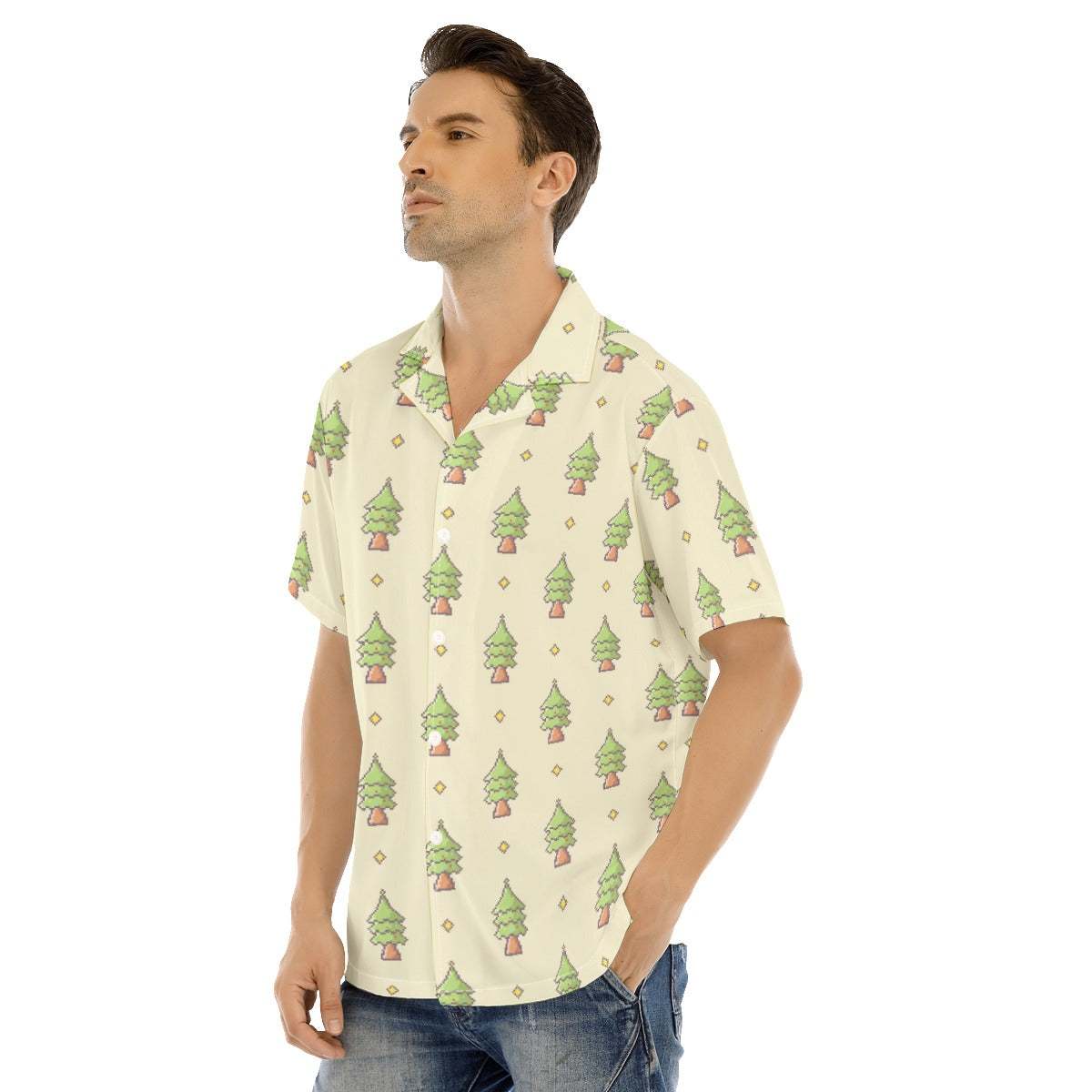 Men's Short Sleeve Christmas Shirt - 16-Bit Christmas Trees