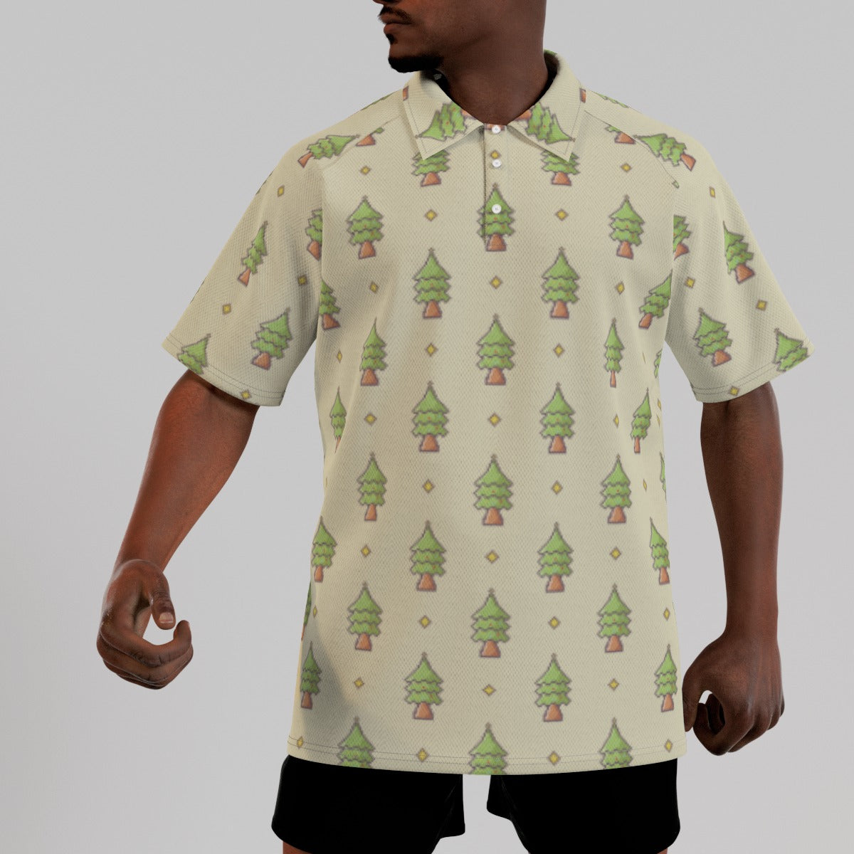 Men's Short Sleeve Christmas Polo Shirt - 16-Bit Christmas Trees