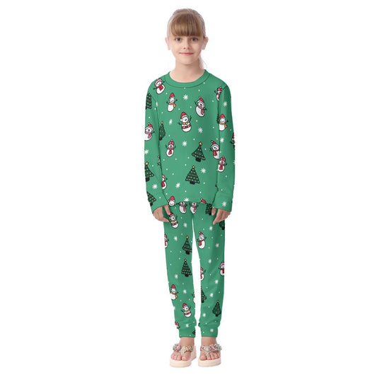 Kids Christmas Pyjama Set - Green Snowman - Festive Style