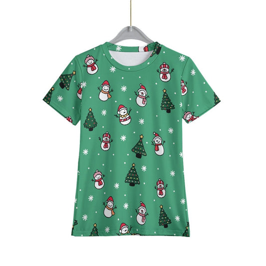 Kid's Christmas T-Shirt - Green Snowman - Festive Style