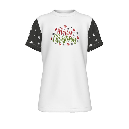Kid's Christmas T-Shirt - Merry Christmas - Black Sleeves - Festive Style