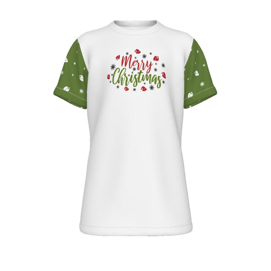 Kid's Christmas T-Shirt - Merry Christmas - Green Sleeves - Festive Style