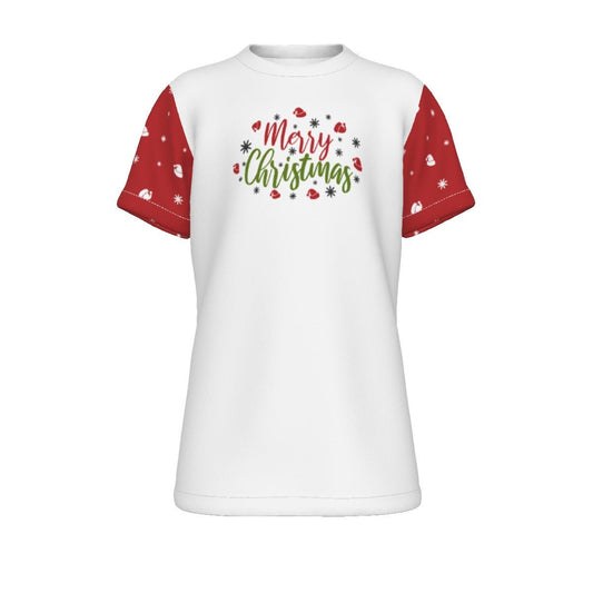 Kid's Christmas T-Shirt - Merry Christmas - Red Sleeves - Festive Style