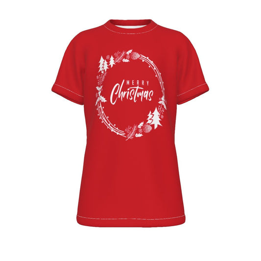 Kid's Christmas T-Shirt - Simple Wreath - White - Festive Style