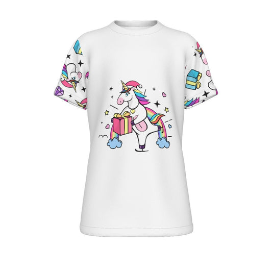 Kid's Christmas T-Shirt - Unicorn with Present - Festive Style