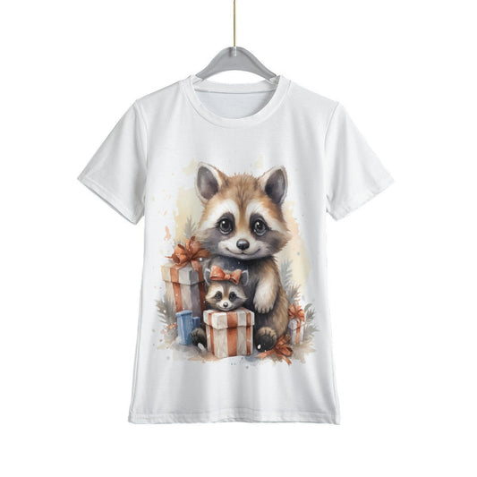 Kid's Christmas T-Shirt - Watercolour Cute Raccoon - Festive Style