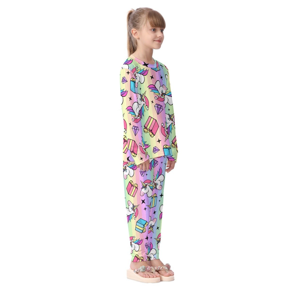 Kids Christmas Unicorn Pyjama Set - Rainbow - Festive Style