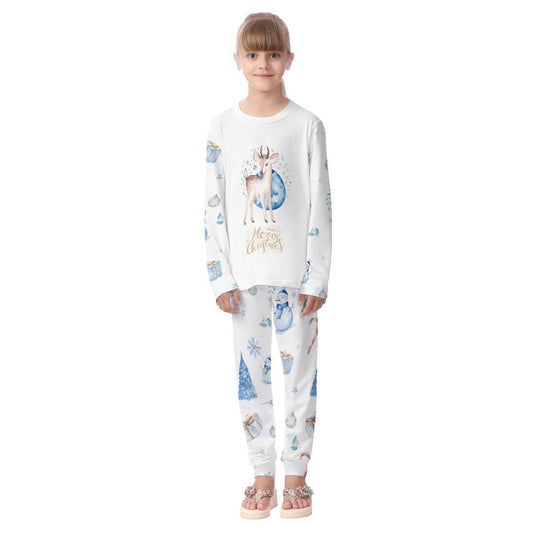 Kids Cute Christmas Watercolour Pyjama Set - Blue - Festive Style