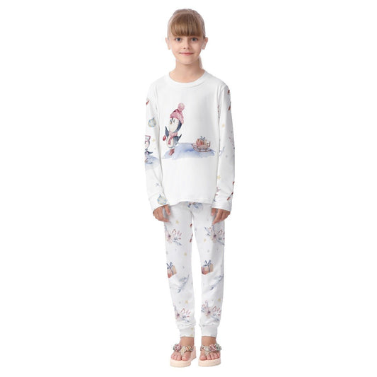 Kids Cute Christmas Watercolour Pyjama Set - Penguins - Festive Style