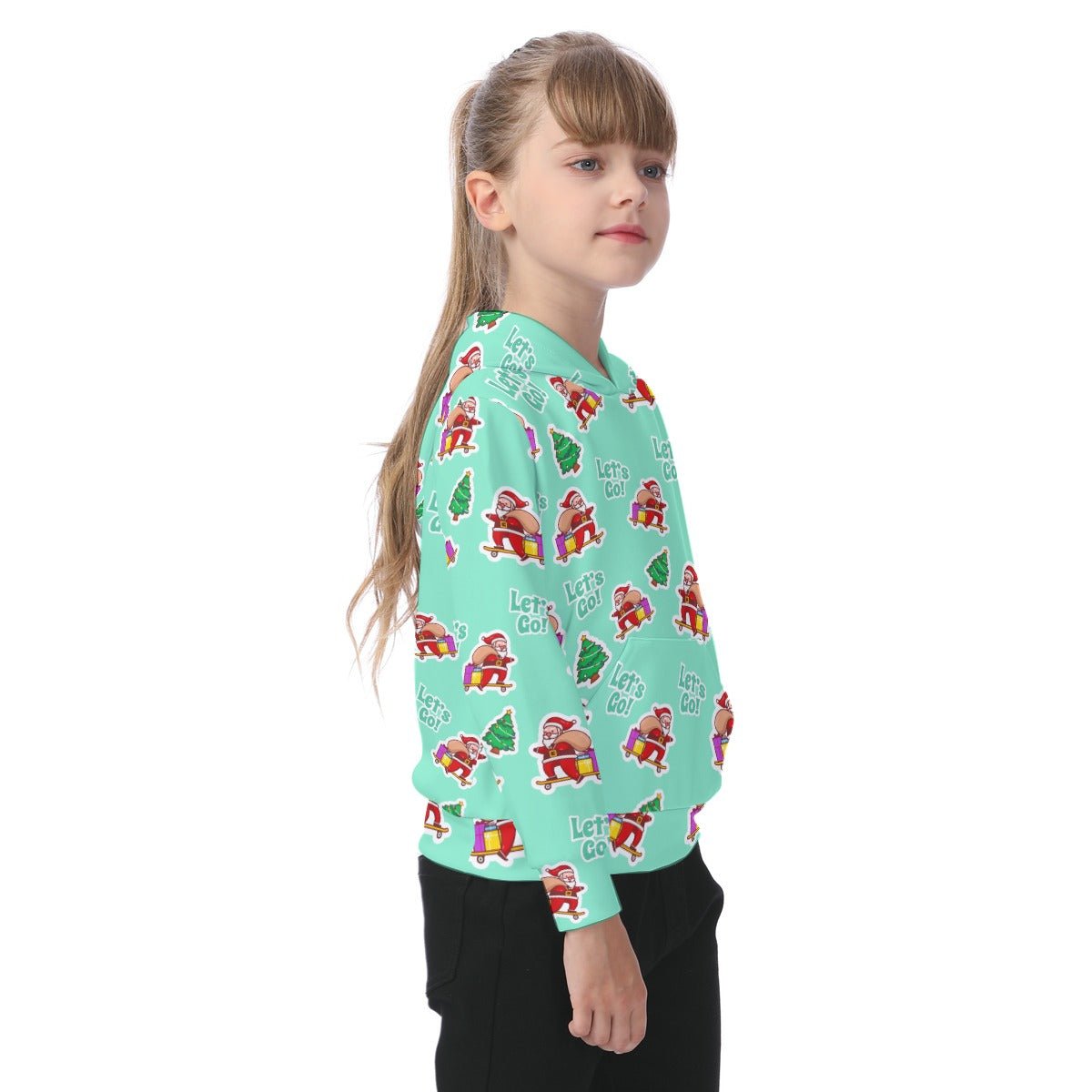 Kid's Fleece Christmas Hoodie - Green "Let's Go" - Festive Style