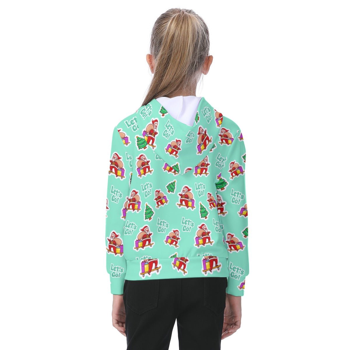 Kid's Fleece Christmas Hoodie - Green "Let's Go" - Festive Style