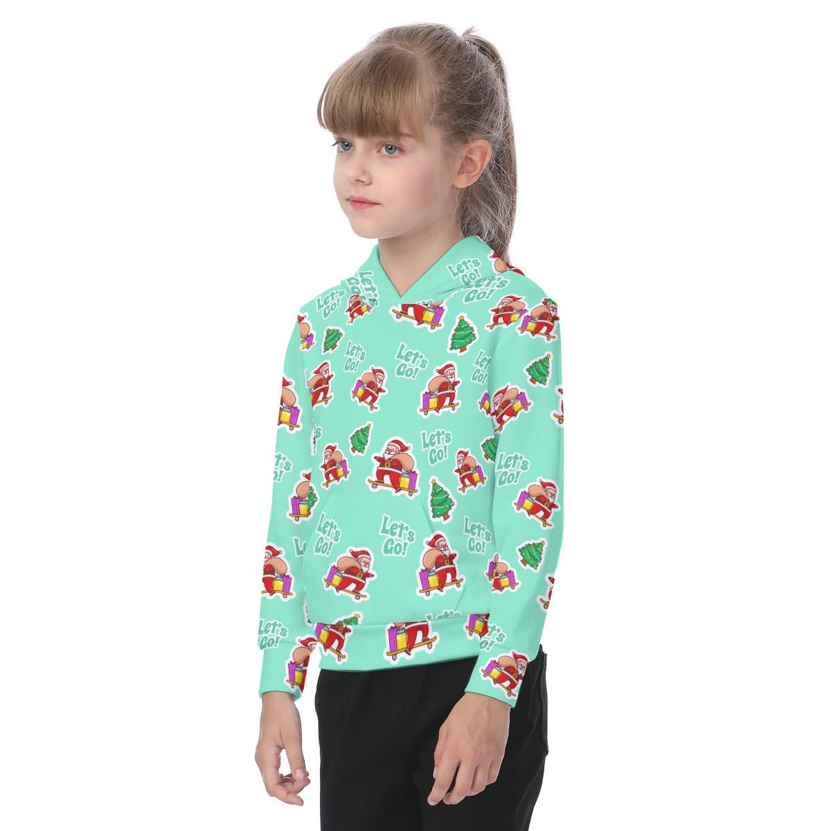 Kid's Fleece Christmas Hoodie - Green "Let's Go" - Festive Style