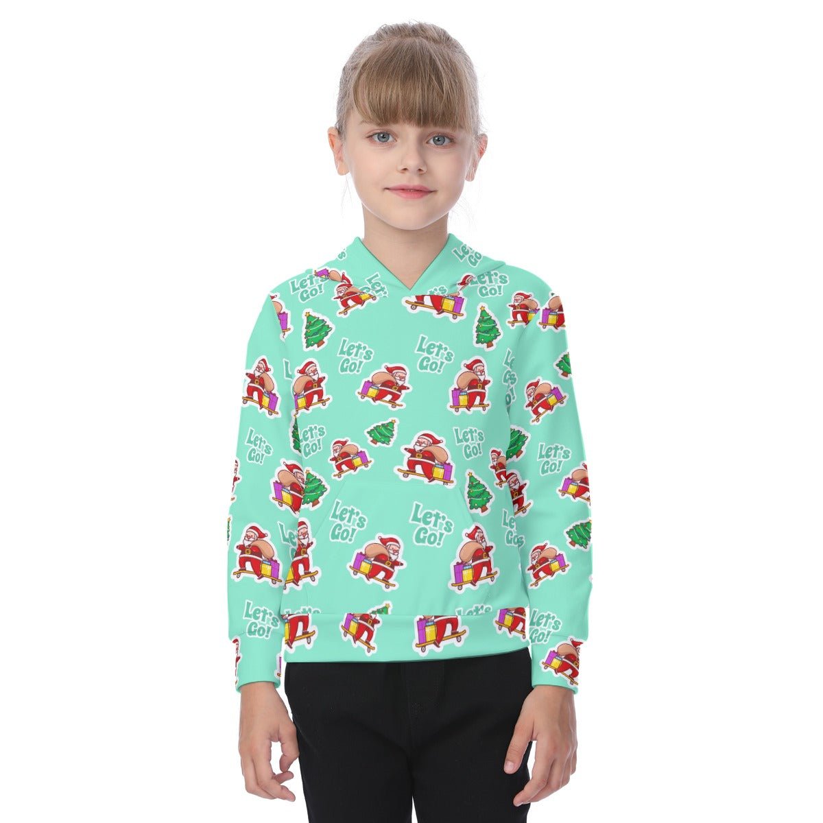 Kid's Fleece Christmas Hoodie - Green "Let's Go" - Festive Style