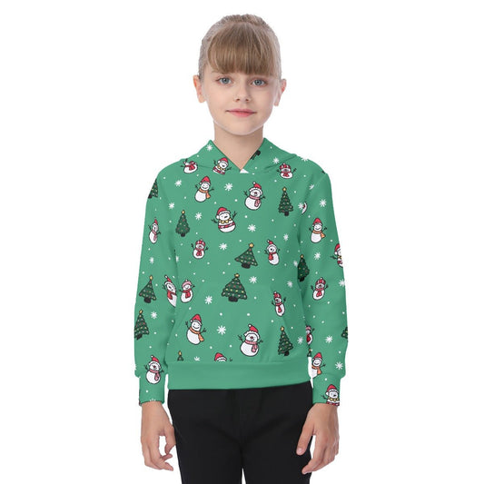 Kid's Fleece Christmas Hoodie- Green Snowman - Festive Style