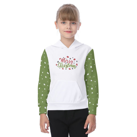 Kid's Fleece Christmas Hoodie - Merry Christmas - Green Sleeves - Festive Style