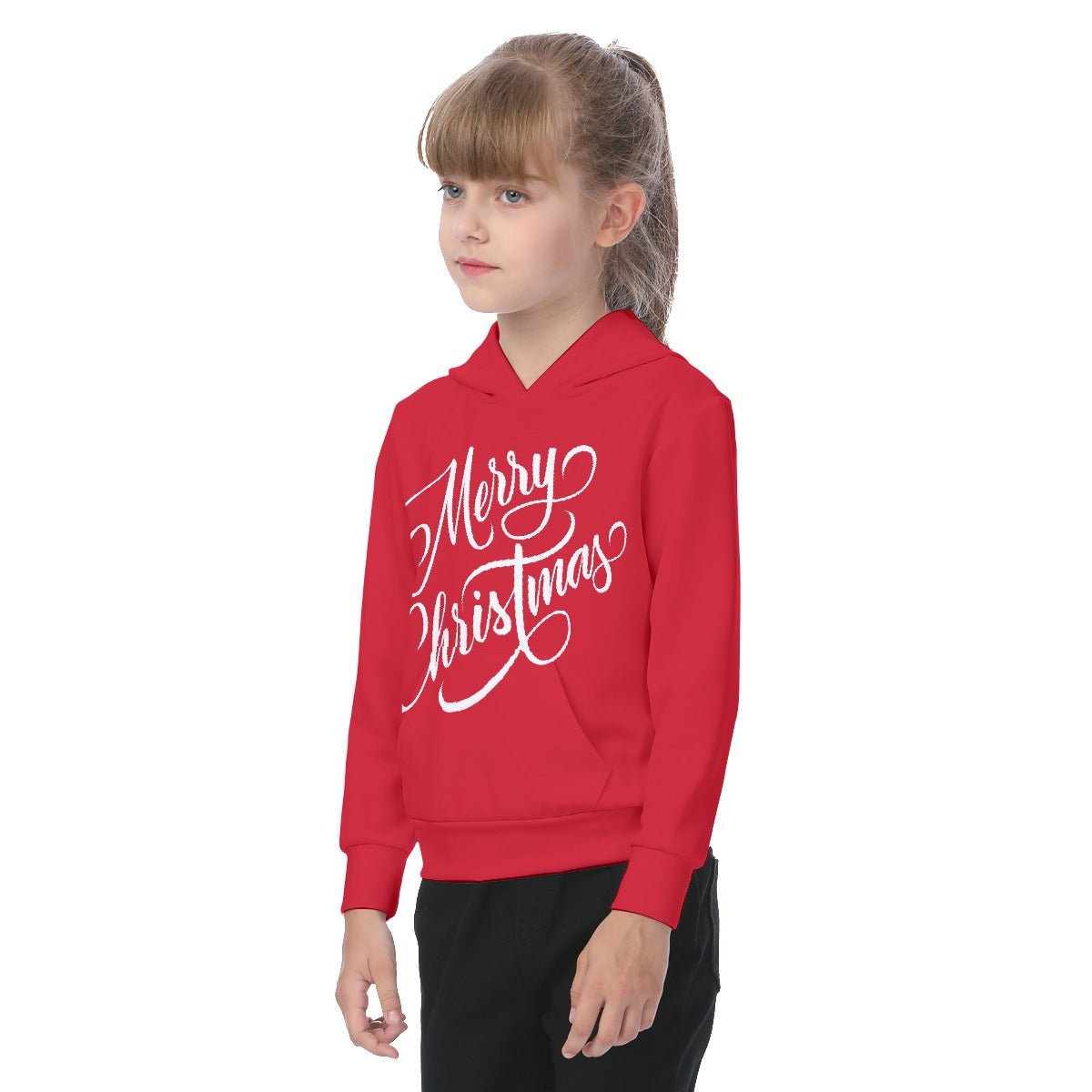 Kid's Fleece Christmas Hoodie - Merry Christmas - Red - Festive Style