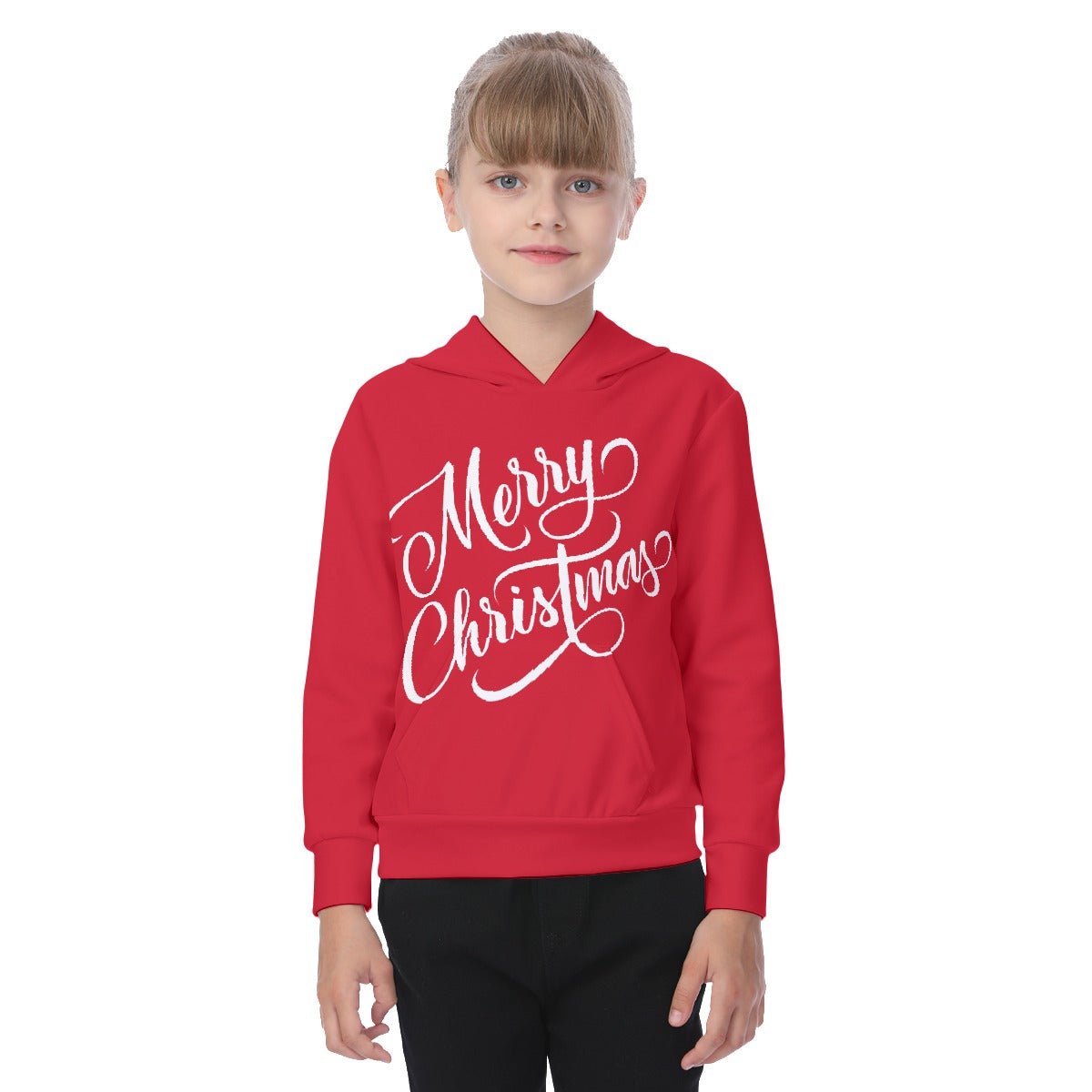 Kid's Fleece Christmas Hoodie - Merry Christmas - Red - Festive Style