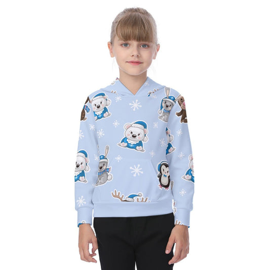 Kid's Fleece Christmas Hoodie - Polar Blue - Festive Style