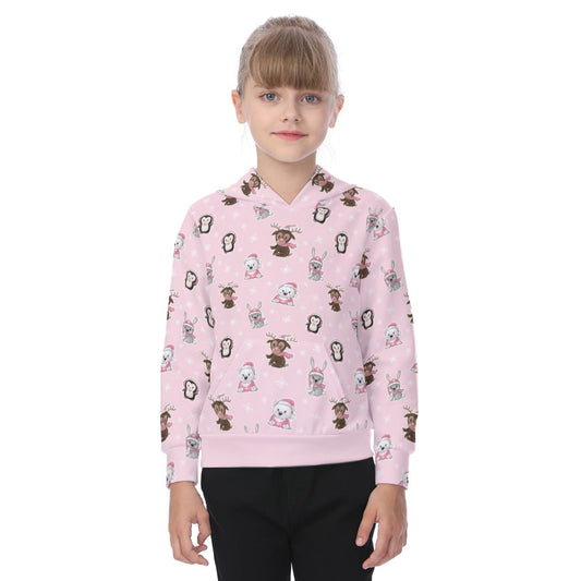 Kid's Fleece Christmas Hoodie - Polar Pink - Festive Style