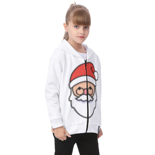 Kid's Fleece Zip Christmas Hoodie - Blurred Santa - Festive Style