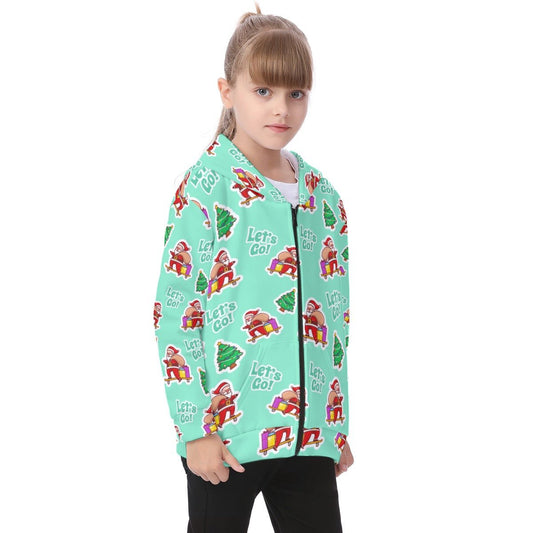 Kid's Fleece Zip Christmas Hoodie - Green "Let's Go" - Festive Style