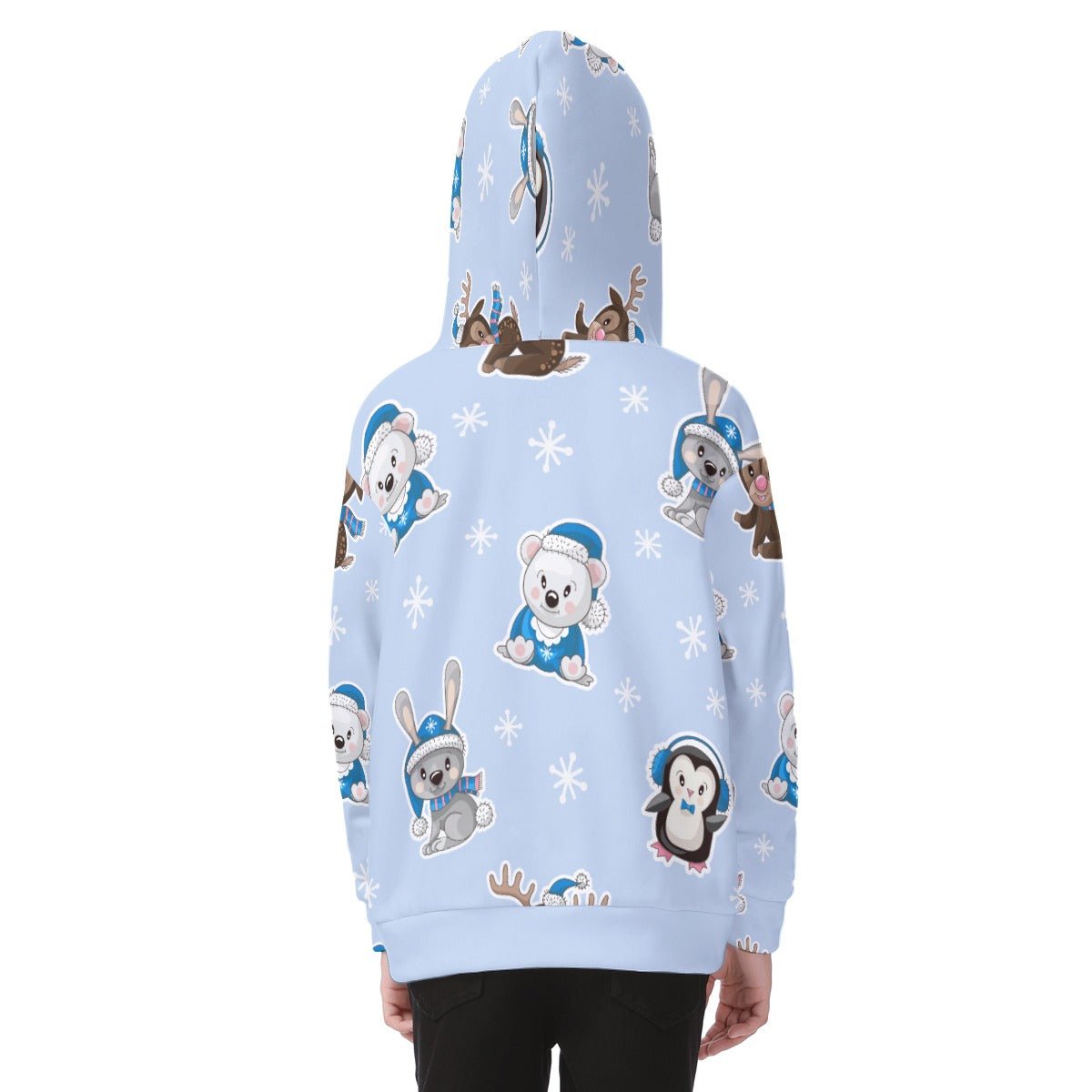 Kid's Fleece Zip Christmas Hoodie - Polar Blue - Festive Style