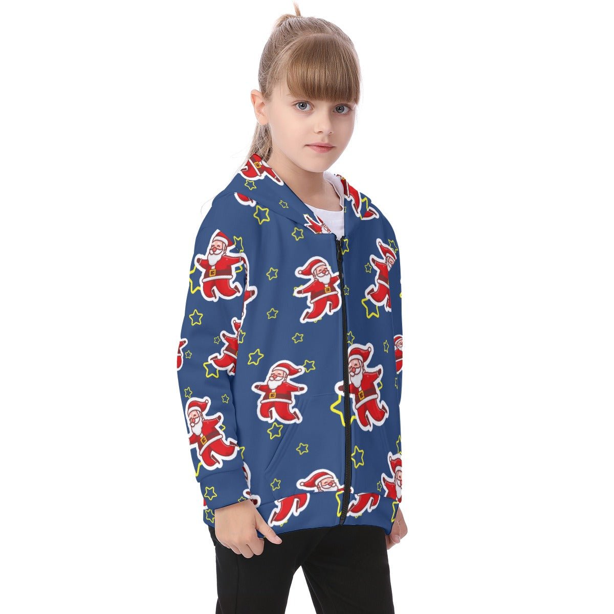 Kid's Fleece Zip Christmas Hoodie - Santa Night Time - Festive Style