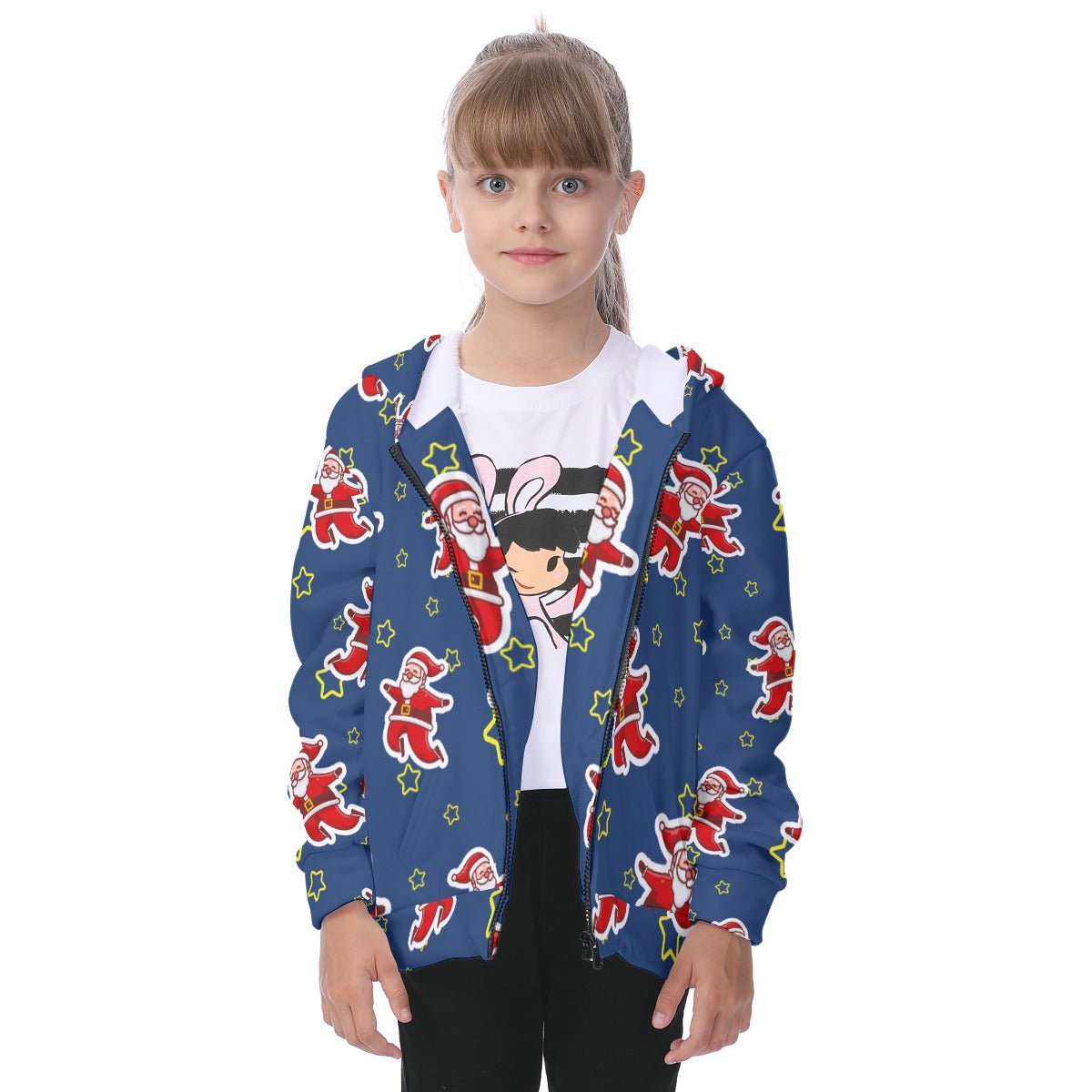 Kid's Fleece Zip Christmas Hoodie - Santa Night Time - Festive Style