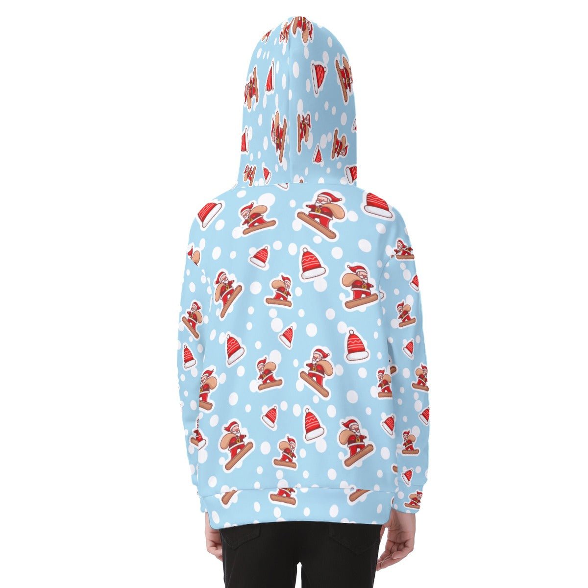 Kid's Fleece Zip Christmas Hoodie - Santa Snowboarding - Festive Style