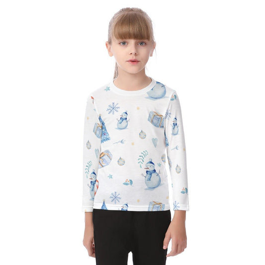 Kid's Long Sleeve Christmas T-shirt - Blue Pattern - Festive Style