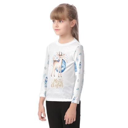 Kid's Long Sleeve Christmas T-shirt - Blue Reindeer - Festive Style