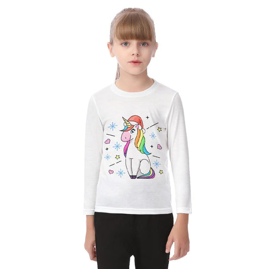 Kid's Long Sleeve Christmas T-shirt - Christmas Unicorn - Festive Style