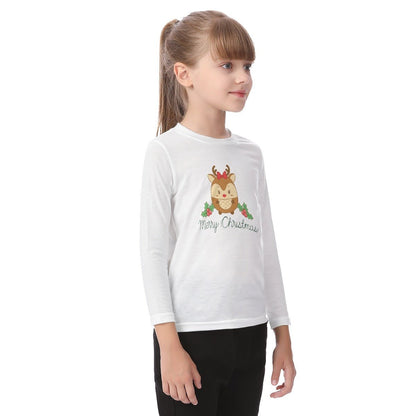 Kid's Long Sleeve Christmas T-shirt - Cute Reindeer - Festive Style