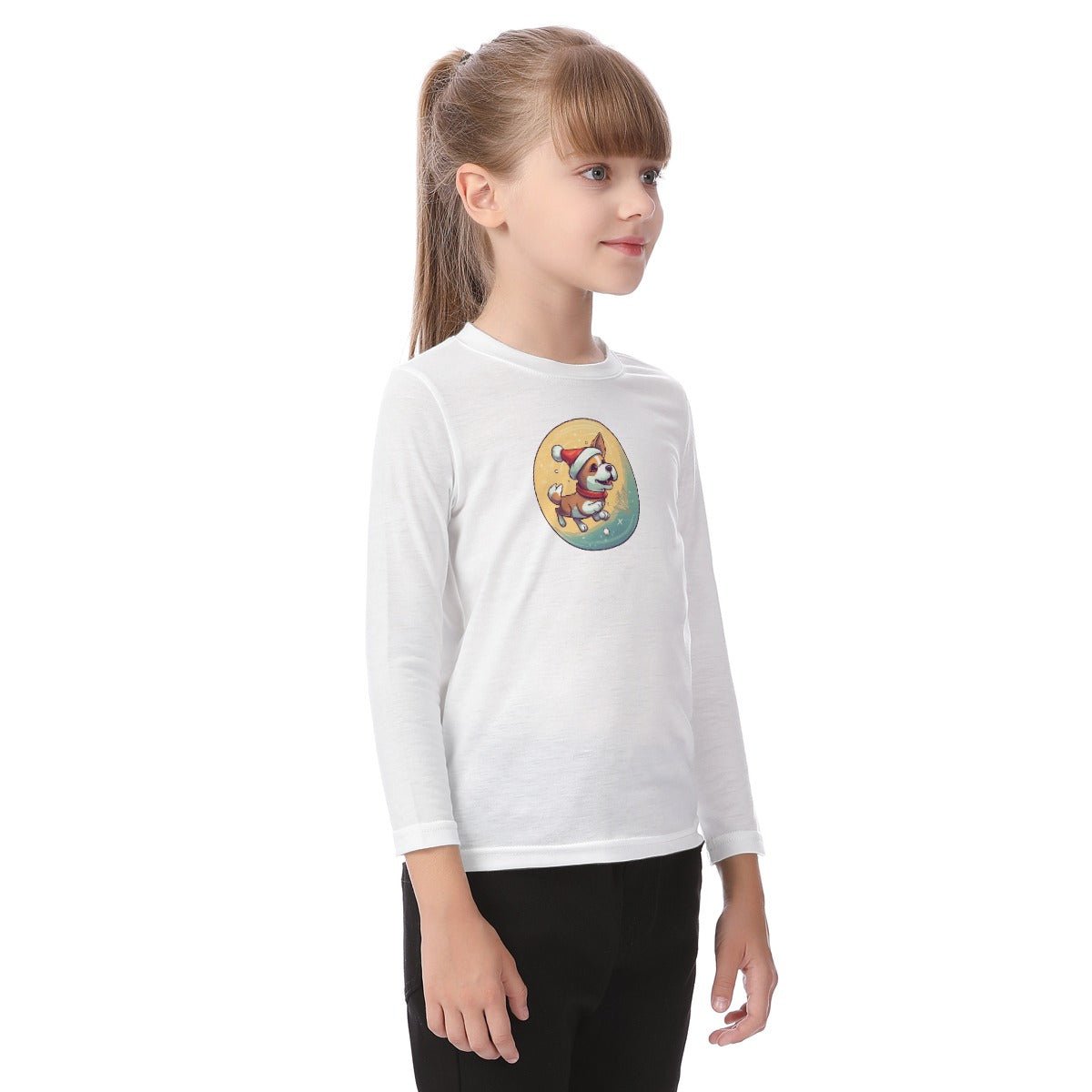 Kid's Long Sleeve Christmas T-shirt - Dog and Moon - Festive Style