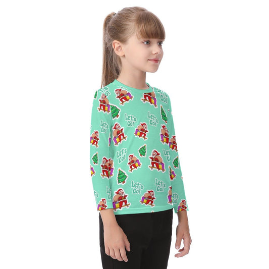 Kid's Long Sleeve Christmas T-shirt - Green "Let's Go" - Festive Style
