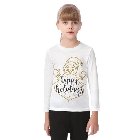 Kid's Long Sleeve Christmas T-shirt - Happy Holidays - Festive Style