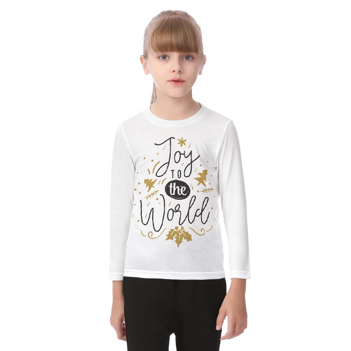 Kid's Long Sleeve Christmas T-shirt - Joy to the World - Festive Style