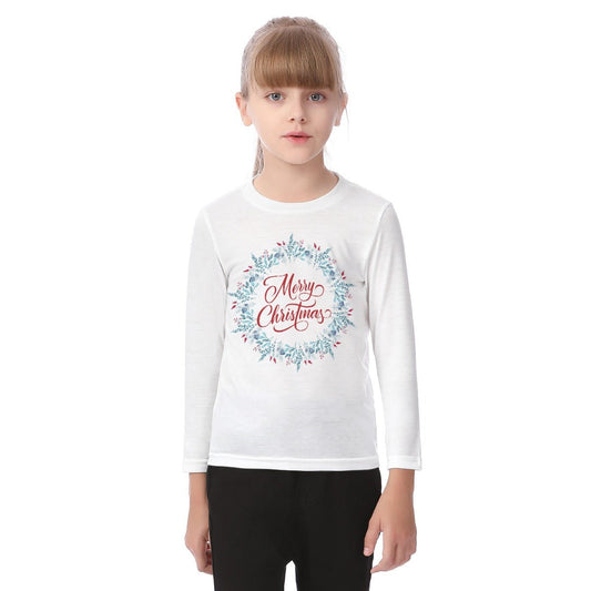 Kid's Long Sleeve Christmas T-shirt - MC Wreath - Festive Style
