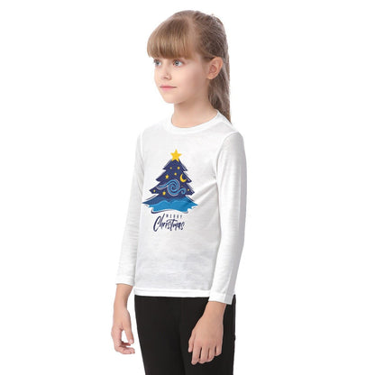 Kid's Long Sleeve Christmas T-shirt - Merry Christmas - Blue Tree - Festive Style