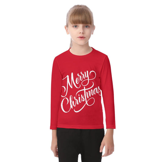 Kid's Long Sleeve Christmas T-shirt - Merry Christmas - Red - Festive Style