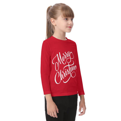 Kid's Long Sleeve Christmas T-shirt - Merry Christmas - Red - Festive Style