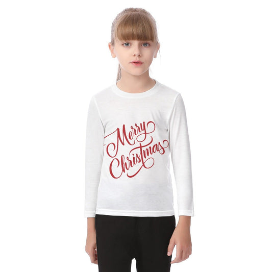 Kid's Long Sleeve Christmas T-shirt - Merry Christmas - White - Festive Style