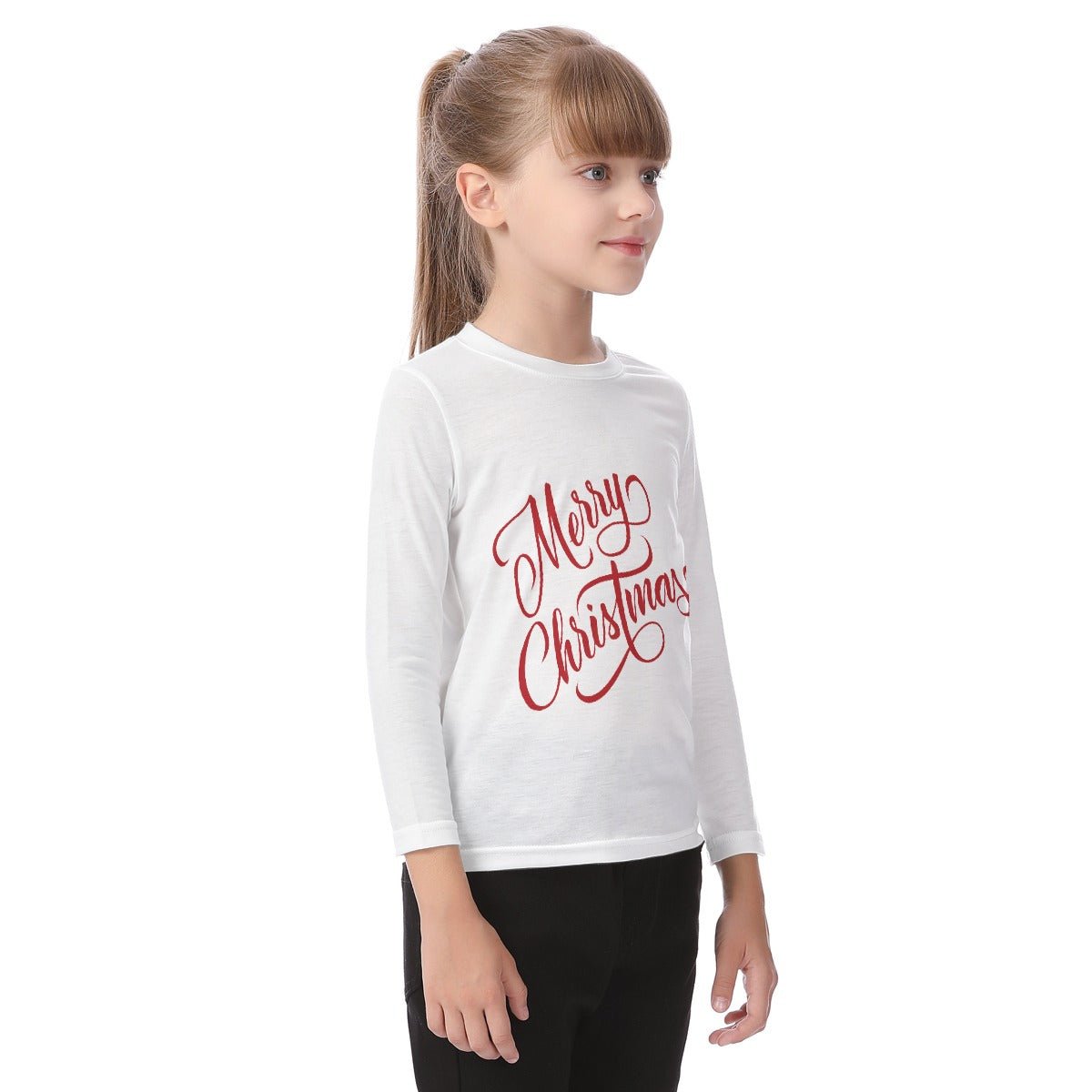 Kid's Long Sleeve Christmas T-shirt - Merry Christmas - White - Festive Style
