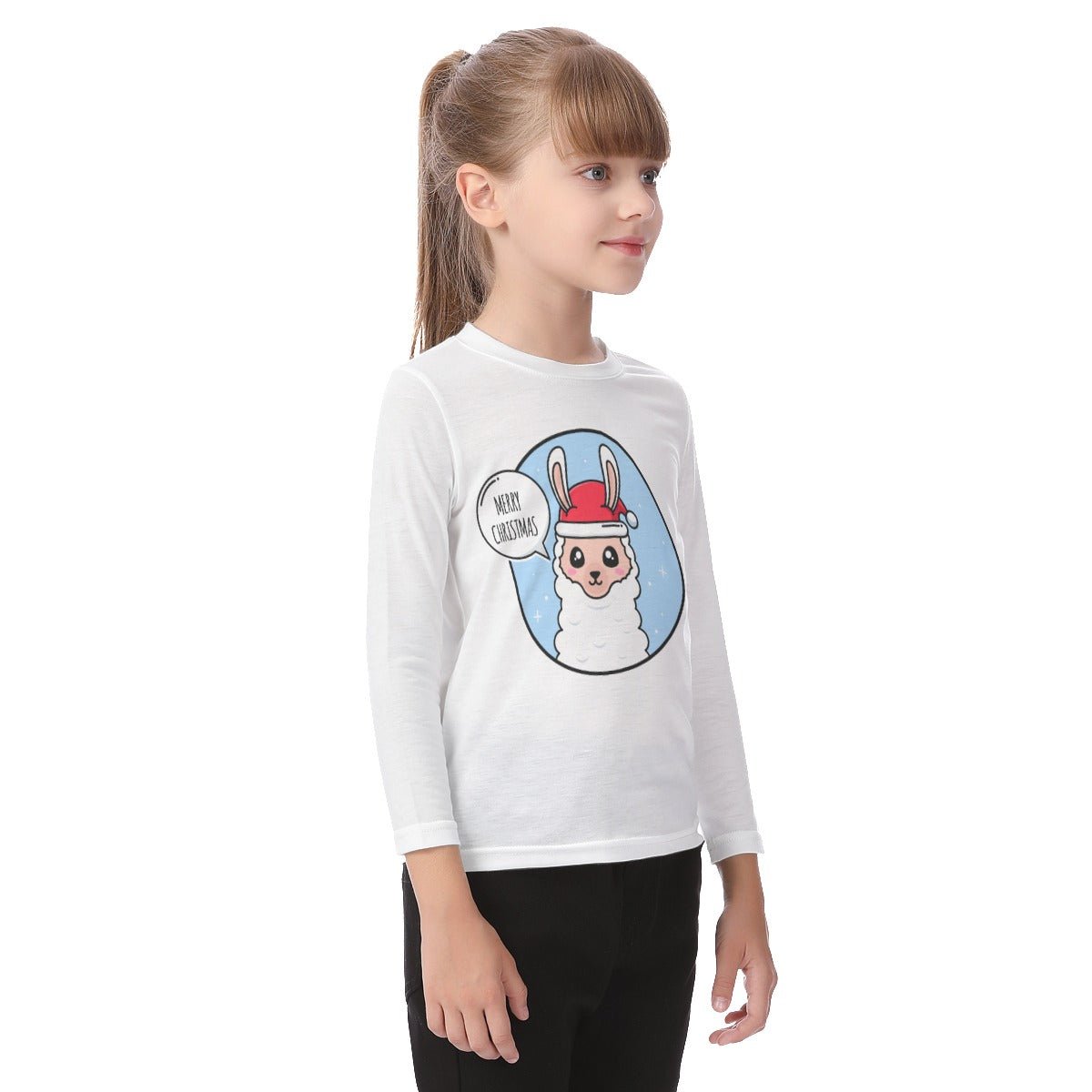 Kid's Long Sleeve Christmas T-shirt - Merry Llama - Festive Style